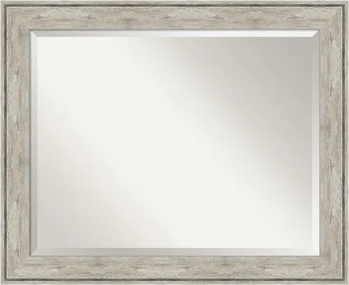 Vista 10 de Amanti Art - Espejo plateado para baño sobre lavabo, espejo de tocador rectangular metálico agrietado de 25x21, marco rústico pequeño