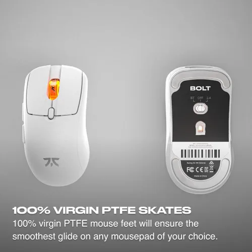 Vista 8 de Fnatic BOLT - Mouse inalámbrico blanco para juegos, sensor Pixart 3370, 2.27 oz, WiFi y Bluetooth, duración de la batería de 110-210 horas, carga