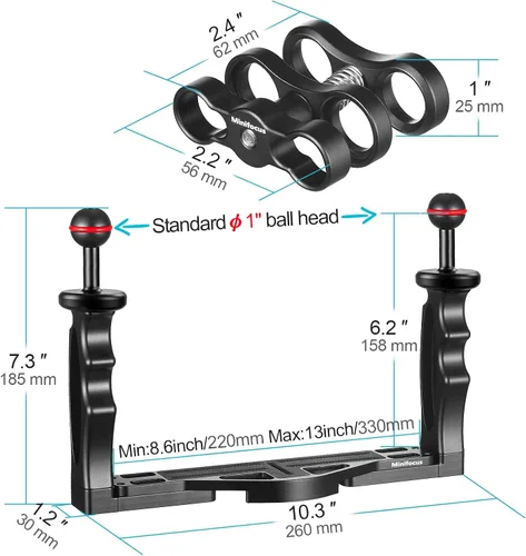 Vista 4 de MINIFOCUS Soporte de bandeja para mango de cámara subacuática, soporte estabilizador de video de aleación de aluminio extensible con soporte