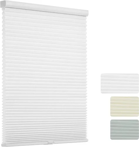 Vista 8 de Changshade Persianas Celulares Opacas, Persianas de Panal para Ventanas sin Cordón con Rieles de Aleación de Aluminio, Tela de Color Combinado