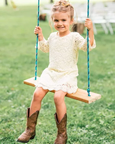 Vista 2 de Vestido de niña con flores, vestido de encaje con manga de 34