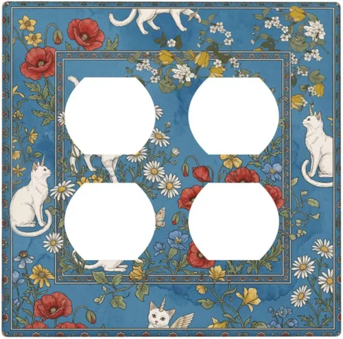 Vista 98 de Decorative Outlet Covers Blue Background White Cat Daisy Floral 2-Gang 1-Gang Wall Plate Single Toggle/Rocker Farmhouse Style Light Switch Covers