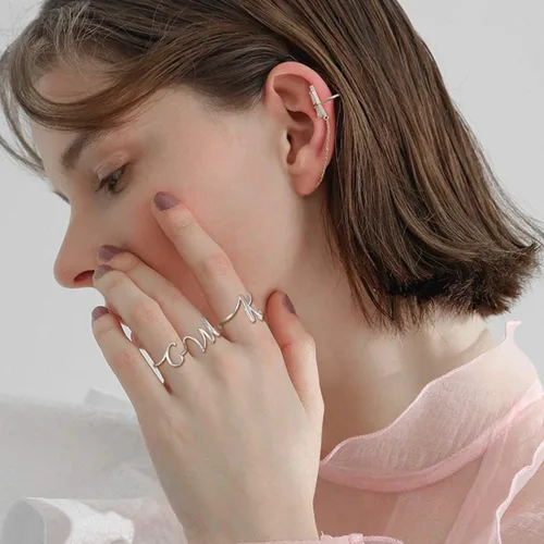 Vista 7 de SILVERCUTE Anillos con iniciales S925, tamaño ajustable 6-12, letra del alfabeto A-Z, joyería personalizada con iniciales trenzadas, anillos