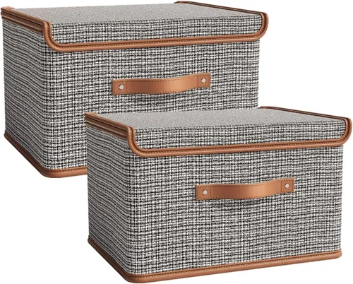 Vista 8 de Tuza Paquete de 2 contenedores de almacenamiento con tapas, contenedor organizador plegable de armario, caja organizadora de tela con asas, cajas