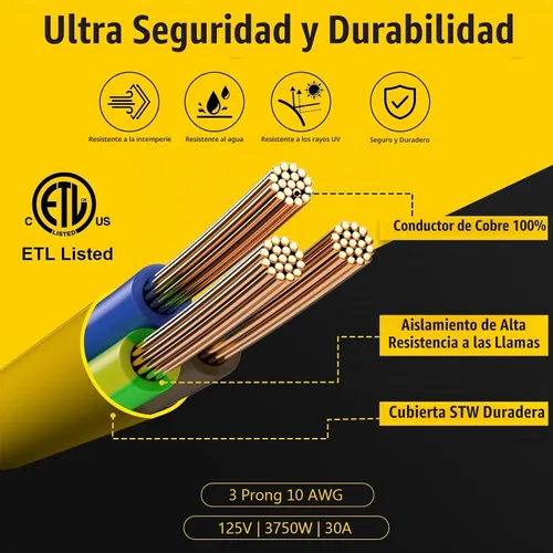 Vista 6 de Cable Adaptador de Generador para Exteriores de 30 Amperios a 110, Cable de Generador de 3 Clavijas con Seguro de 30 Amperios a 15 Amperios, NEMA