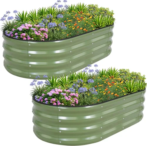 Vista 18 de 1MORE Cama de jardín elevada galvanizada: jardineras para exteriores, camas elevadas para jardinería, kit de cama de jardín de metal de 4 x 2 x 1