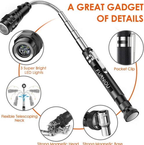 Vista 3 de Regalos para hombres, herramienta de recogida magnética LED, rellenos de calcetín para adultos, regalos de cumpleaños para hombres, linterna