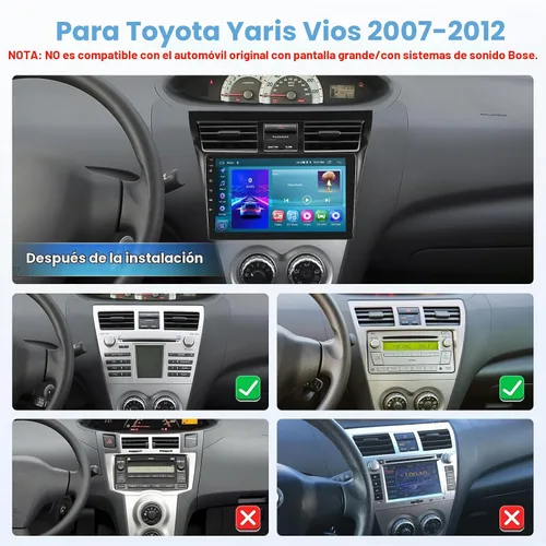 Vista 2 de [2G+64G] Radio de coche para Toyota Yaris Vios 2007-2012 Carplay 2+64G