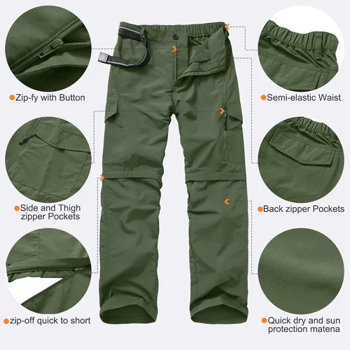 Vista 8 de Pantalones de senderismo para hombre, de secado rápido, ligeros, convertibles, con cremallera, para trabajo