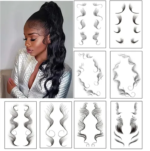 Vista 5 de Pegatinas temporales para tatuajes de pelo de bebé, 10 hojas, impermeables, fáciles de usar