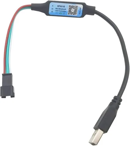 Vista 2 de USB 5-24V SP621E Mini controlador LED Bluetooth Control APP para WS2811 WS2812B SK6812 Pixeles Dream Color LED Strip (con conector USB)