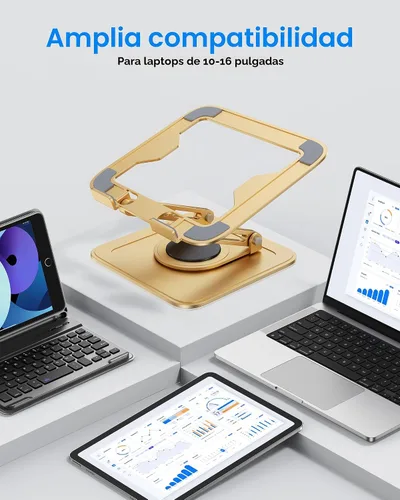 Vista 6 de LOXP Soporte ajustable para laptop, soporte para computadora con base giratoria de 360°, soporte ergonómico para computadora portátil