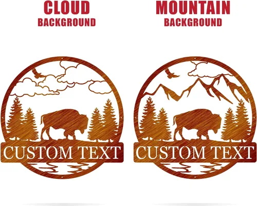 Vista 7 de Letrero personalizado con monograma de círculo de bisonte para exteriores, decoración de bisonte solitario, letrero de campamento de bisonte