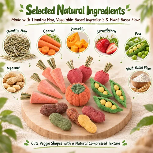 Vista 3 de HERCOCCI 15 juguetes masticables de conejillo de indias, juguetes para hámster que evitan el crecimiento excesivo de los dientes, verduras