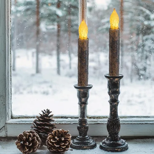 Vista 5 de 6PCS Primitive Taper Candle with Timer Remote Control,Real Wax Hand Dipped Rustic Flameless Candles Battery Operated for Halloween Christmas Country
