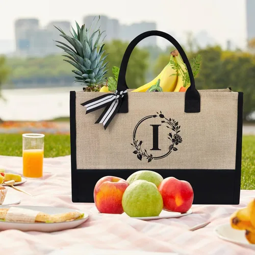 Vista 159 de TOPDesign Personalized Initial Canvas Beach Bag, Monogrammed Gift Tote Bag for Women