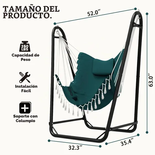 Vista 6 de Silla hamaca con soporte, silla colgante resistente con soporte, para interiores y exteriores, soporte resistente para silla oscilante, carga máxima