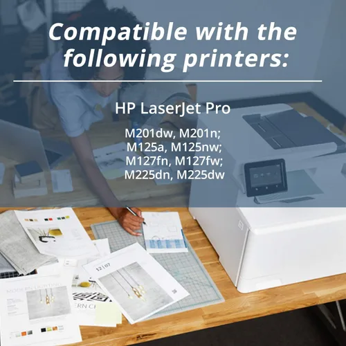 Vista 5 de cartucho de tóner compatible de repuesto para Hewlett Packard CF283A (HP 83A), color negro.