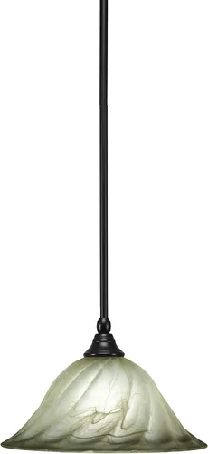 Vista 143 de Toltec Lighting Tallo Colgado Mini colgante, acabado de cobre negro, 3.5" cuadrado humo burbuja vidrio