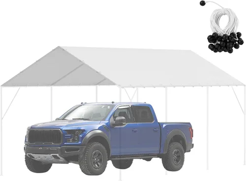 Vista 120 de VEVOR Cobertizo Tienda de Almacenamiento Exterior Portátil Resistente de 6 x 8 x 7 pies, Refugio de Cochera Garaje Impermeable con Puerta Enrollable