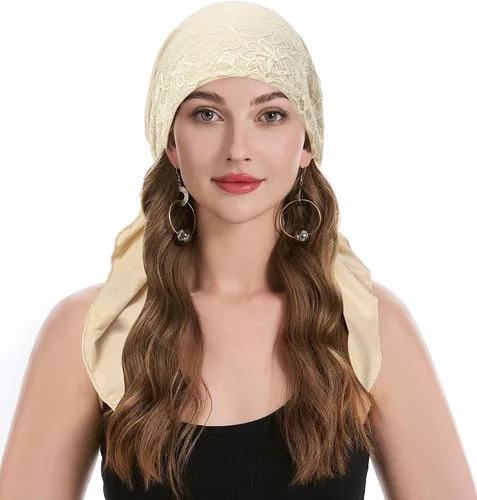 Vista 48 de ZLYC Gorro de quimioterapia para la cabeza preatado, gorro ligero para Verde (Lace Green)