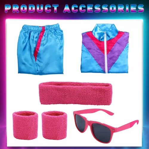 Vista 4 de Chándal de los años 80 para hombre, disfraces de los años 80 para mujereshombres, disfraces de hip hop de los años 90, traje de concha para fiesta