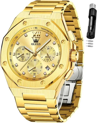 Vista 10 de OLEVS - Relojes de acero inoxidable para hombre, reloj de negocios y vestir de gran tamaño, fácil de leer, analógico, impermeable, luminoso, casual