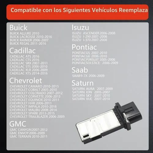 Vista 4 de Medidor de sensor de flujo de aire de masa Maf compatible con Buick Lacrosse Rainier Regal; Cadillac SRX STS; Chevy Colorado Impala Malibu; GMC
