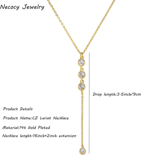 Vista 5 de Necocy Collares largos de oro para mujer collar de oro delicado chapado en oro de 14 quilates collar de gota simple collar de oro de moda