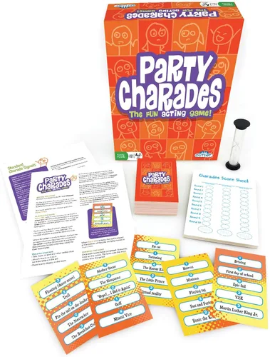 Vista 4 de Outset Juego de charadas para fiestas de medios – Diversión familiar con 500 cartas de charadas y temporizador – Esencial para la noche