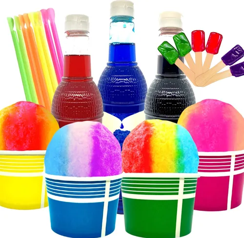 Vista 7 de Concession Essentials Vasos de cono de nieve resistentes de 12 onzas con pajitas de cuchara de neón de 8 pulgadas y cucharas de caramelo, amarillo