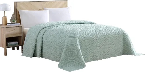 Vista 8 de Beatrice Home Fashions Colcha de chenilla para anillo de boda, matrimonial, marfil + 2 fundas de almohada de chenilla para anillos de boda