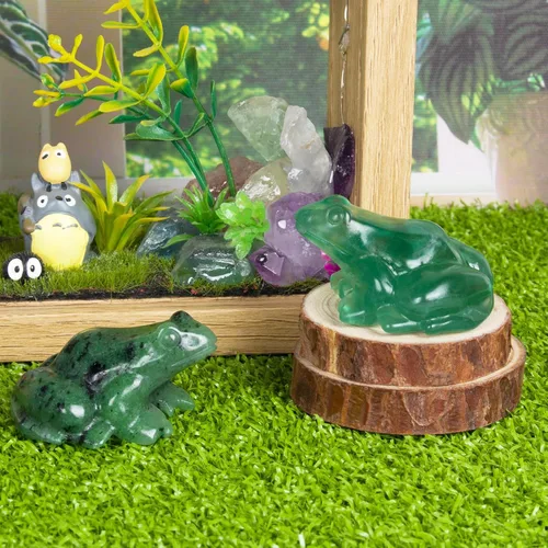 Vista 3 de Figuras de rana de cristal, estatua de rana de dinero de zoisita de rubí, decoración de escritorio para oficina en casa, regalos de suerte
