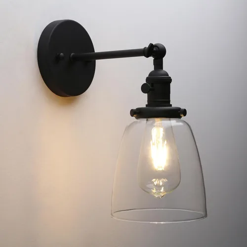 Vista 9 de Pathson Loft - Lámpara de pared vintage de 5.6 pulgadas de diámetro con pantalla de vidrio transparente ovalada, lámpara de pared industrial vintage