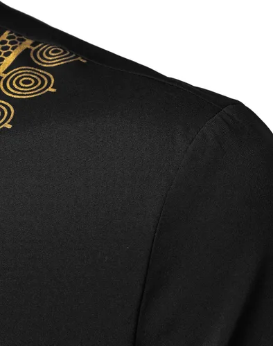 Vista 5 de LucMatton Camisa africana tradicional de manga corta con botones ocultos para hombre, diseño de Dashiki dorado metálico de lujo, Metálico