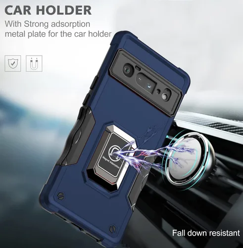 Vista 3 de Asuwish Funda de teléfono para Google Pixel 6 Pro con protector de pantalla de vidrio templado y soporte de anillo rígido híbrido resistente Azul