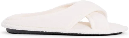 Vista 6 de MUK LUKS Zapatillas Ada de chenilla con banda cruzada para mujer, color blanco margarita Blanco (Daisy White)