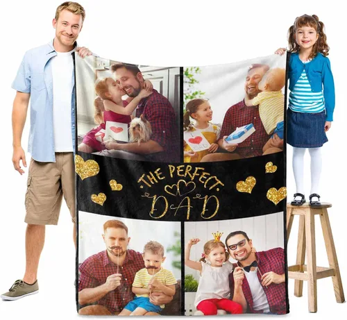 Vista 4 de Manta personalizada para el Día del Padre, regalos para papá, mantas personalizadas con fotos, mantas personalizadas de collage de fotos, manta suave