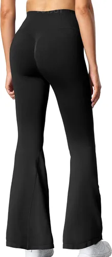 Vista 5 de VOYJOY Pantalones de yoga acampanados para mujer, sin costuras, levantamiento de glúteos, para entrenamiento, gimnasio, leggings casuales