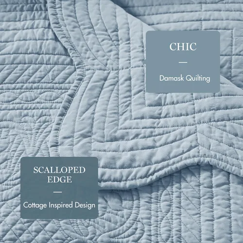 Vista 4 de Madison Park Juego de funda para sofá cama, funda acolchada de damasco para sofá cama, para todas las estaciones, ropa de cama costera prelavada