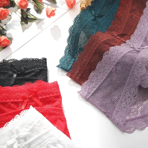 Vista 5 de LEVAO ropa interior sexy de encaje para mujer, bragas hípster, transpirables, elásticas y sin costuras, paquete con varias unidades, tipo bikini