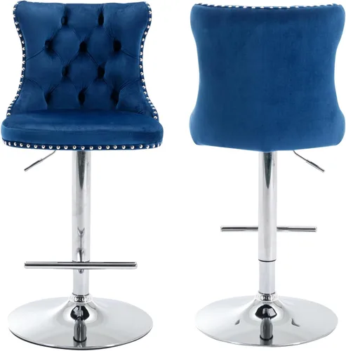 Vista 40 de Juego de 2 taburetes de bar beige, taburetes de bar tapizados ajustables con respaldo y reposapiés dorado, modernos taburetes de bar giratorios