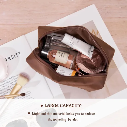 Vista 2 de Bolsa de cosméticos personalizada pequeña pana maquillaje bolsa de viaje organizador de cepillos de almacenamiento, Marrón