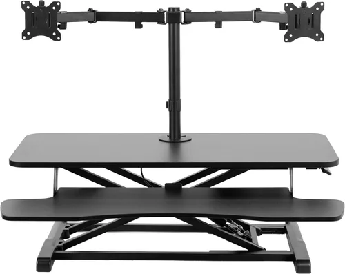 Vista 4 de VIVO Convertidor de escritorio de pie de 32 pulgadas de altura ajustable con soporte de monitor doble de 13 a 30 pulgadas, soporte para monitor