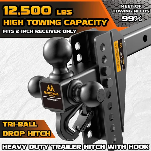Vista 2 de Adjustable Trailer Hitch - Drop Hitch Fit 2" Receiver -8" Drop/Rise