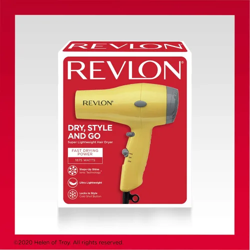 Vista 6 de REVLON Secador de pelo compacto Diseño ligero de 1875 W, perfecto para viajes, (amarillo)