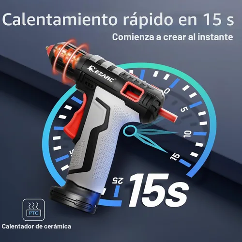 Vista 2 de EZARC Pistola de pegamento caliente inalámbrica, calentamiento rápido de 15 Gris