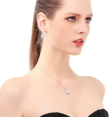 Vista 7 de Conjunto de joyería para boda, aretes de lagrima y collar con dije de circonio cúbico