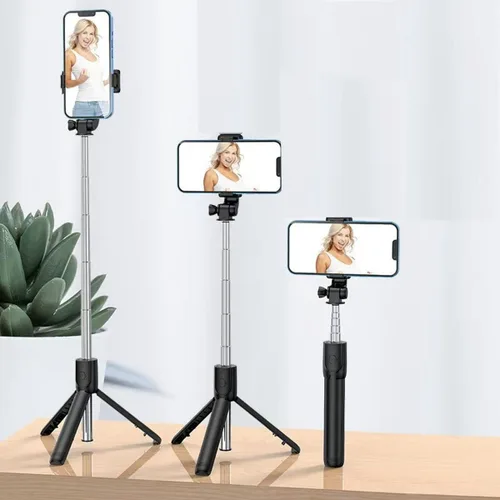 Vista 5 de Trípode de teléfono de 28 pulgadas y trípode de viaje para selfies de iPhone, con soporte para teléfono con rotación de 360° Selfie Stick extensible