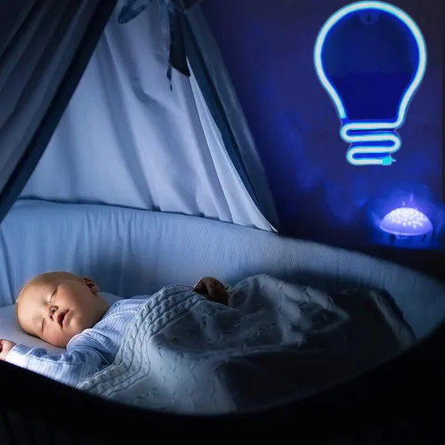 Vista 5 de Letreros de neón con bombilla azul, luz nocturna LED, carga USB, funciona con pilas, luces de pared de neón decorativas para habitación de niños